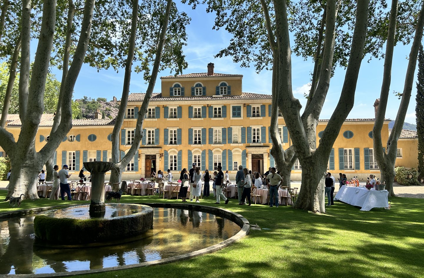 Guests gathered for lunch at a chateau